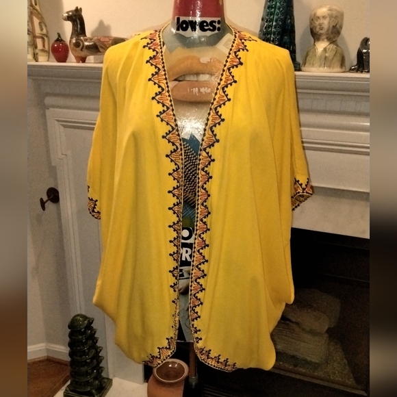 Fiesta Geometric Embroidered Tassel Tie V-Neck Blouse main image 1